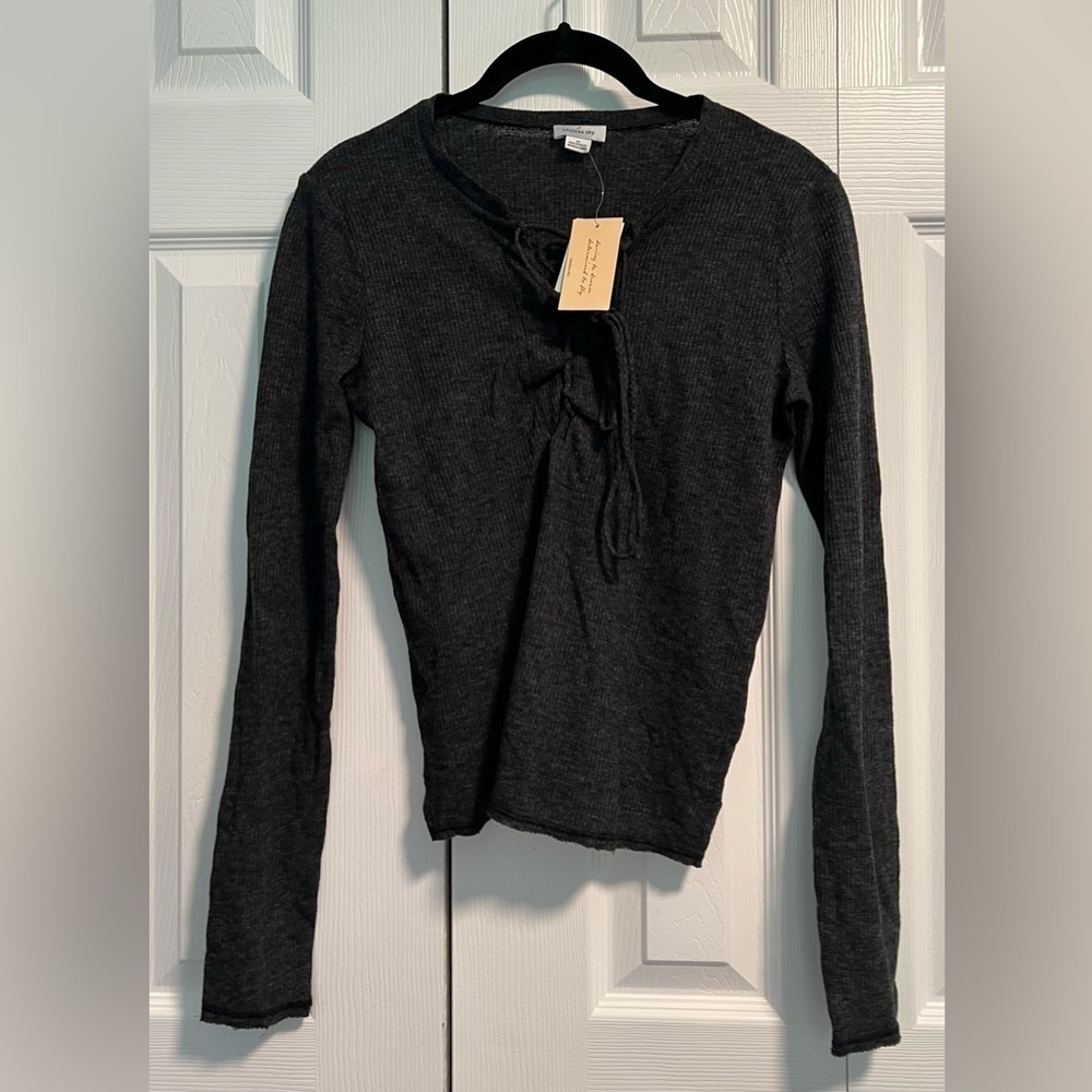 Chelsea Sky NWT Long Sleeved Lace Up Top